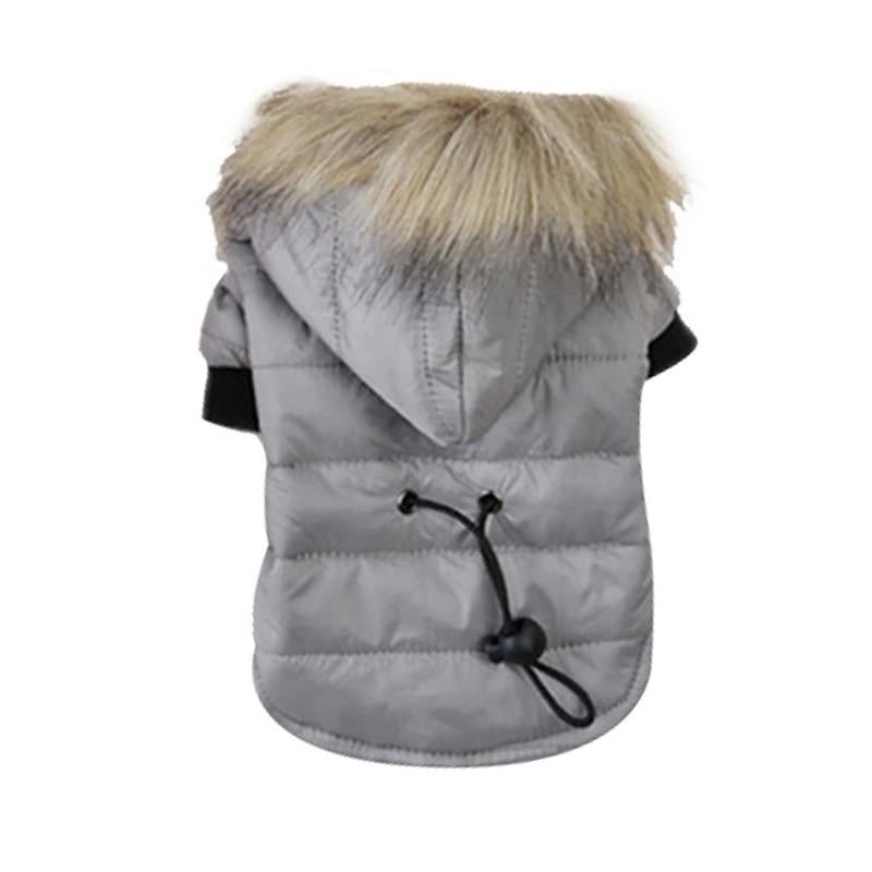 Abrigo de invierno para mascotas con capucha de piel cálida
